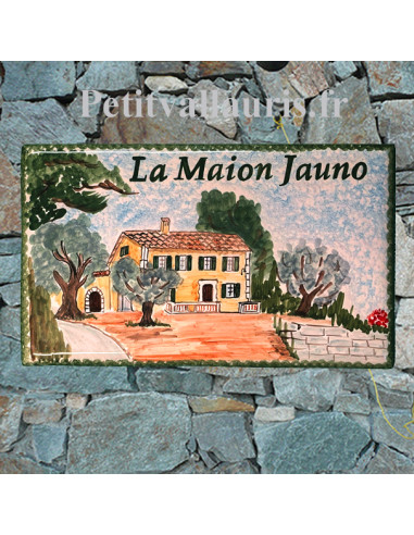 Plaque en céramique émaillée forme rectangle décor artisanal d'après tableau