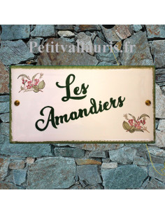 Grande plaque de maison rectangle en faïence 40 x 20 cm décor artisanal Les Amandiers + personnalisation