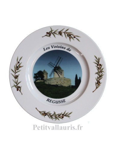 Assiette  en porcelaine pour anniversaire avec photo et texte personnalisé décor brins d'olivier