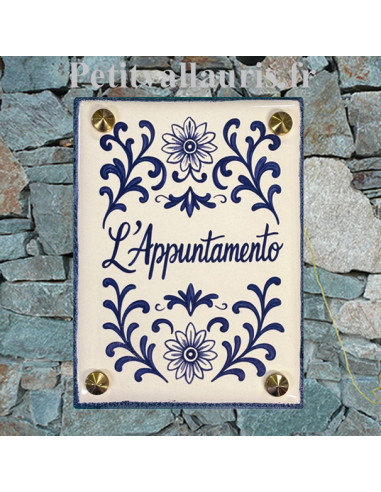 Plaque de maison céramique 15x20 motif fleurs et pétales bleues d'après fichier numérique