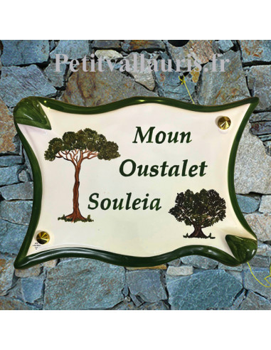 Grande Plaque modèle parchemin pour maison décor artisanal pin et olivier + inscription personnalisée