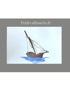 Carrelage mural 30 x 20 cm faience blanche collection bateaux anciens motif artisanal Barque méditerranéenne"la Tartane"