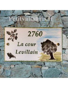 Plaque de Villa rectangle en céramique motif artisanal Le Clos des Chênes + personnalisation