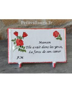 Plaque funéraire en céramique modèle rectangulaire motif les roses rouges avec votre personnalisation