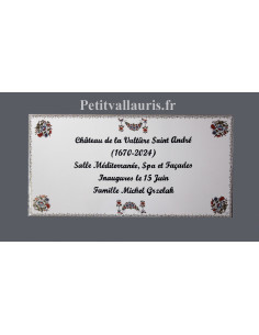 Grande faience décorative 60x30 motif fleurs polychrome et inscription personnalisée