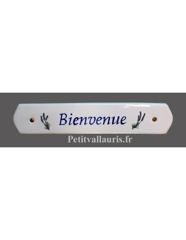 Plaque d'indication murale en faïence blanche motif lavandes + personnalisation