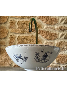 Vasque bol ronde en porcelaine blanche reproduction décor reproduction vieux moustiers bleu