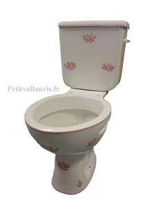 Toilettes-WC à poser décor fleurs camaïeux de rose reproduction vieux moustiers rose
