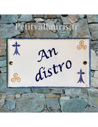 Plaque rectangulaire en céramique avec Hermine et Triskel + personnalisation