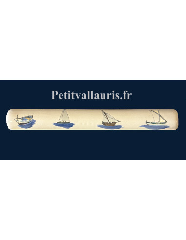 Listel-bordure de finition modèle demi lune large collection Les Bateaux fond blanc cassé