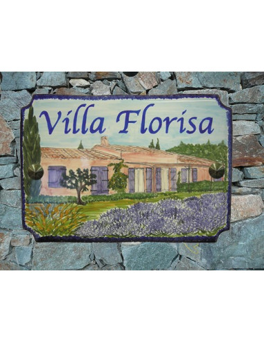 Plaque pour maison en céramique décor villa provençale