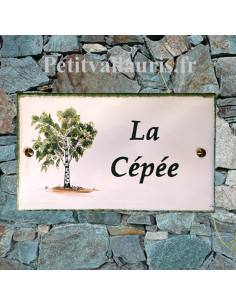 Plaque en céramique personnalisée de maison en faïence motif artisanal Le Bouleau