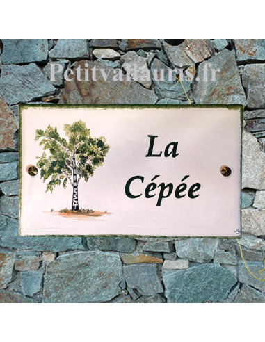 Plaque en céramique personnalisée de maison en faïence motif artisanal Le Bouleau