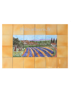 Fresque murale sur carreaux de faïence décor artisanal modèle paysage campagne Provençale 30x60