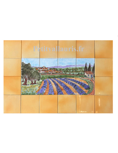 Fresque murale sur carreaux de faïence décor artisanal modèle paysage campagne Provençale 30x60