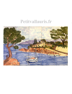 Fresque murale sur carreaux de faïence décor artisanal modèle Calanque 45x75