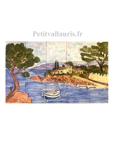 Fresque murale sur carreaux de faïence décor artisanal modèle Calanque 45x75