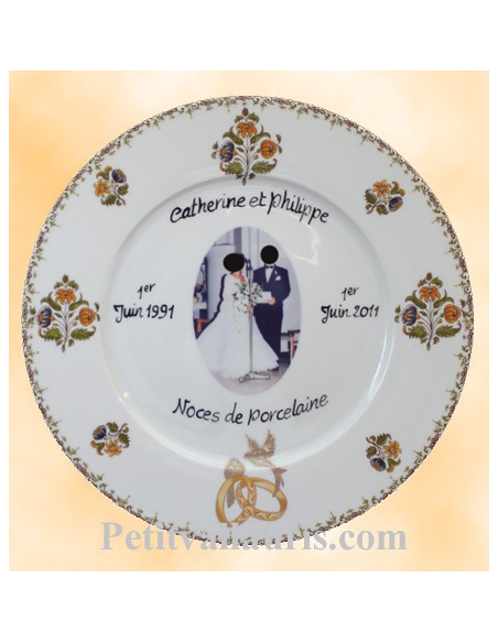 Assiette de Mariage porcelaine avec photo décor tradition vieux moustiers 