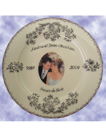 Assiette porcelaine avec photo décor tradition vieux moustiers bleu 