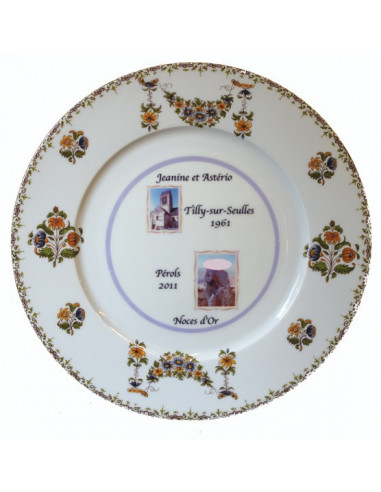 Assiette de Mariage porcelaine avec 2 photos décor tradition vieux moustiers 