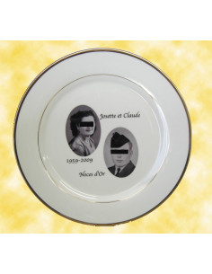 Assiette porcelaine personnalisée filet or avec 2 photos