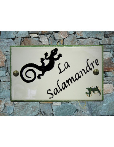 Plaque de maison en céramique décor Salamandre