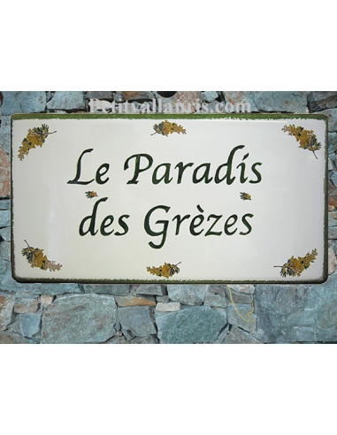 Plaque pour maison en céramique décor Mimosas au bord vert