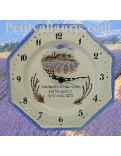 Horloge en faïence octogonale décor champs de lavande personnalisé