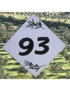 Numéro de maison décor brins d'olives chiffre noir pose diagonale