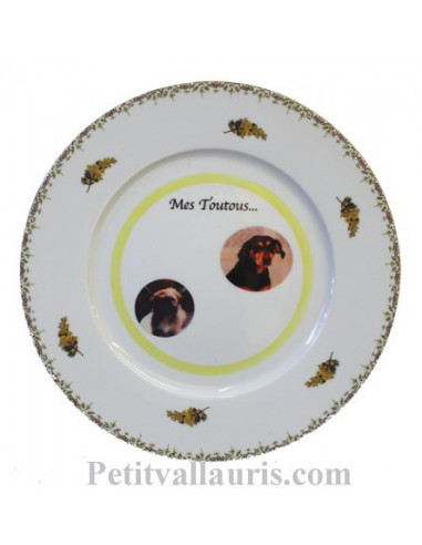 Assiette avec photo personnalisée en porcelaine décor brins mimosas