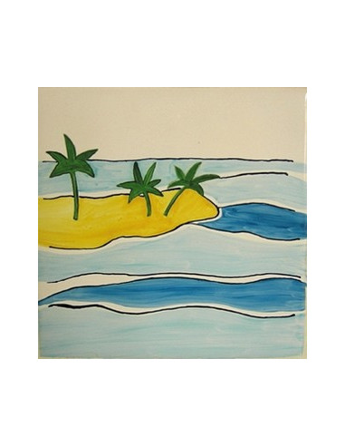 Carreau mural en faience motif artisanal naif n°2-la presqu'île