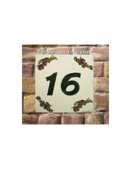 Numéro de Maison pose horizontale décor chataignes texte vert