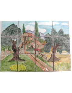 Fresque décor Bastide Pierres et Oliviers 40 x 30 cm