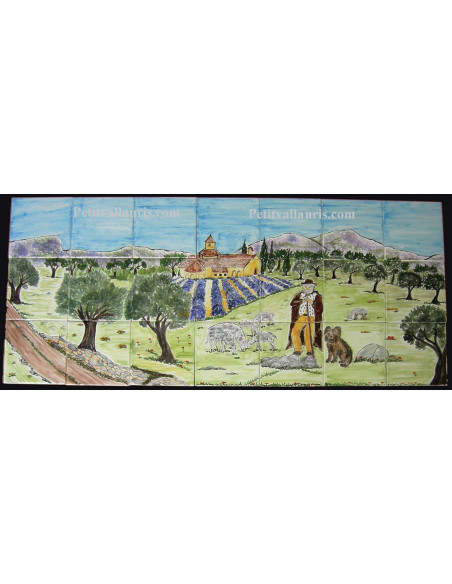 Fresque murale carrelage décor berger paysage Provence