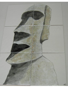 Fresque murale sur carrelage décor statue Ile de Pâques