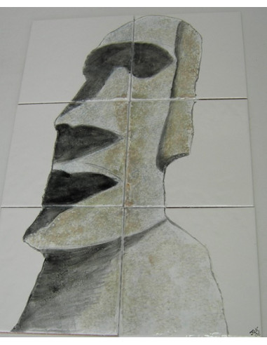 Fresque murale sur carrelage décor statue Ile de Pâques