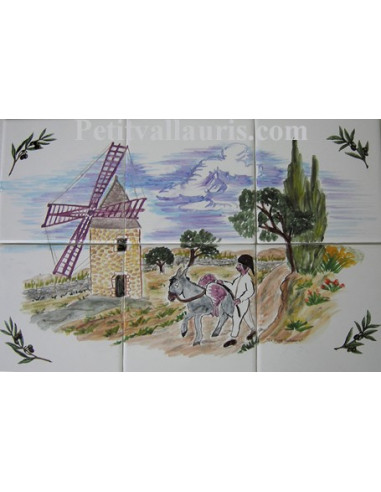 Fresque sur carrelage décor Faïence décor meunier et moulin
