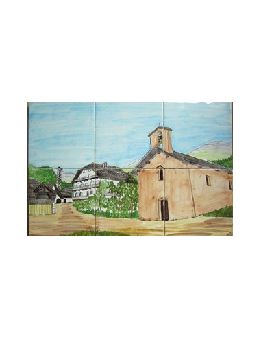 Fresque mural en faïence carrelage décor Village Queyras