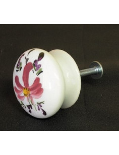 Bouton de tiroir meuble décor Fleur rose (diamètre 35 mm)