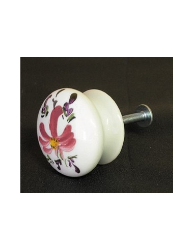 Bouton de tiroir meuble décor Fleur rose (diamètre 35 mm)