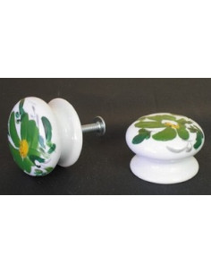 Bouton de tiroir meuble décor Fleur verte (diamètre 35 mm)