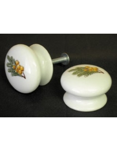 Bouton de tiroir meuble décor Brin de mimosas (diamètre 35 mm)