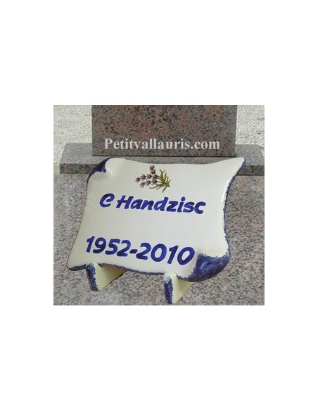 Plaque funéraire en céramique modèle parchemin décor Lavandes