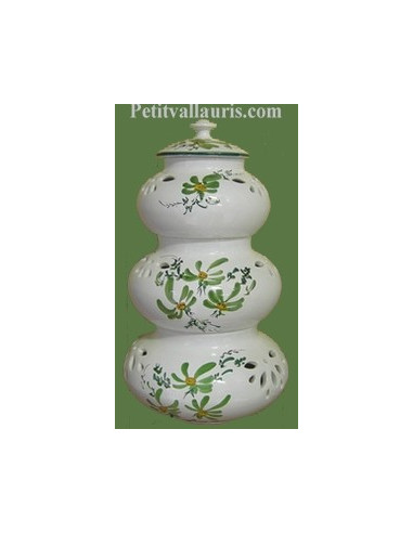 Poubelle de table en céramique blanche décor artisanal fleurs