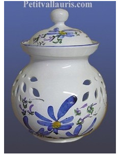Pot à oignons en faïence décor fleur bleue