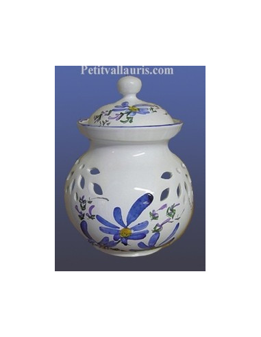 Pot à oignons en faïence décor fleur bleue