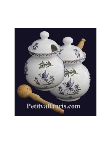 Pot à olives décor Tradition Vieux Moustiers bleu avec louche
