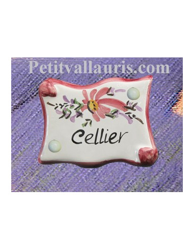 Plaque de porte parchemin rose "Cellier" 