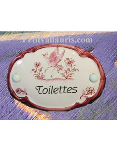 Plaque ovale Toilettes décor tradition vieux moustiers rose