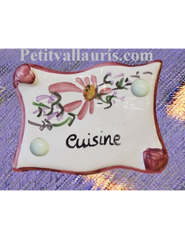 Plaque de porte parchemin rose "Cuisine" 